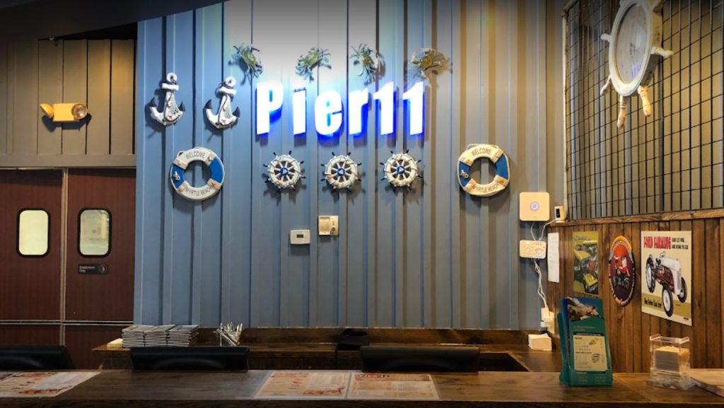 A photo of the view behind the bar at the Pier 11 Boiling Seafood and Bar.