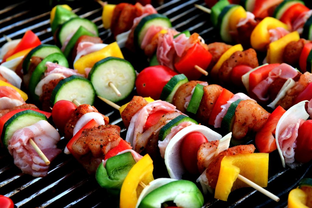 Shish-kebab on a grill.