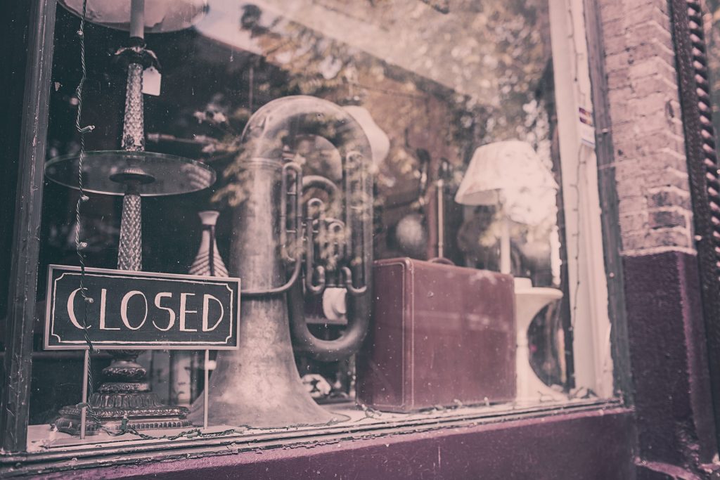 A photo of a closed music store.