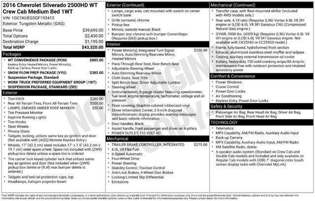 2016 Chevrolet Silverado 2500HD Work Truck