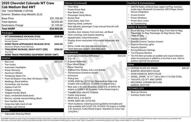 2020 Chevrolet Colorado 4WD Work Truck